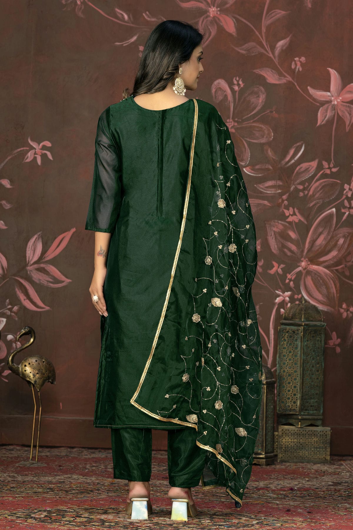 Green Colour Unstitched Organza Jacquard Straight Suit