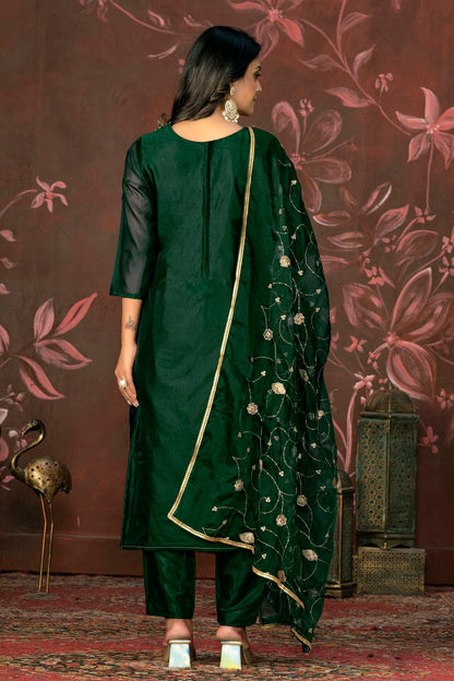 Green Colour Unstitched Organza Jacquard Straight Suit