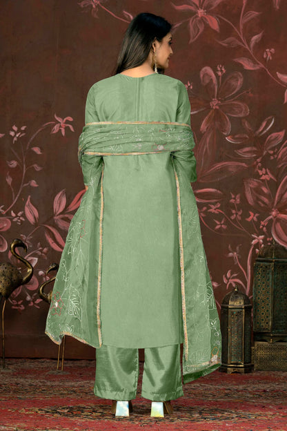 Green Colour Unstitched Organza Jacquard Straight Suit