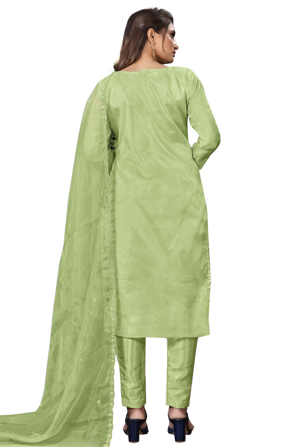 Green Colour Unstitched Organza Straight Suit