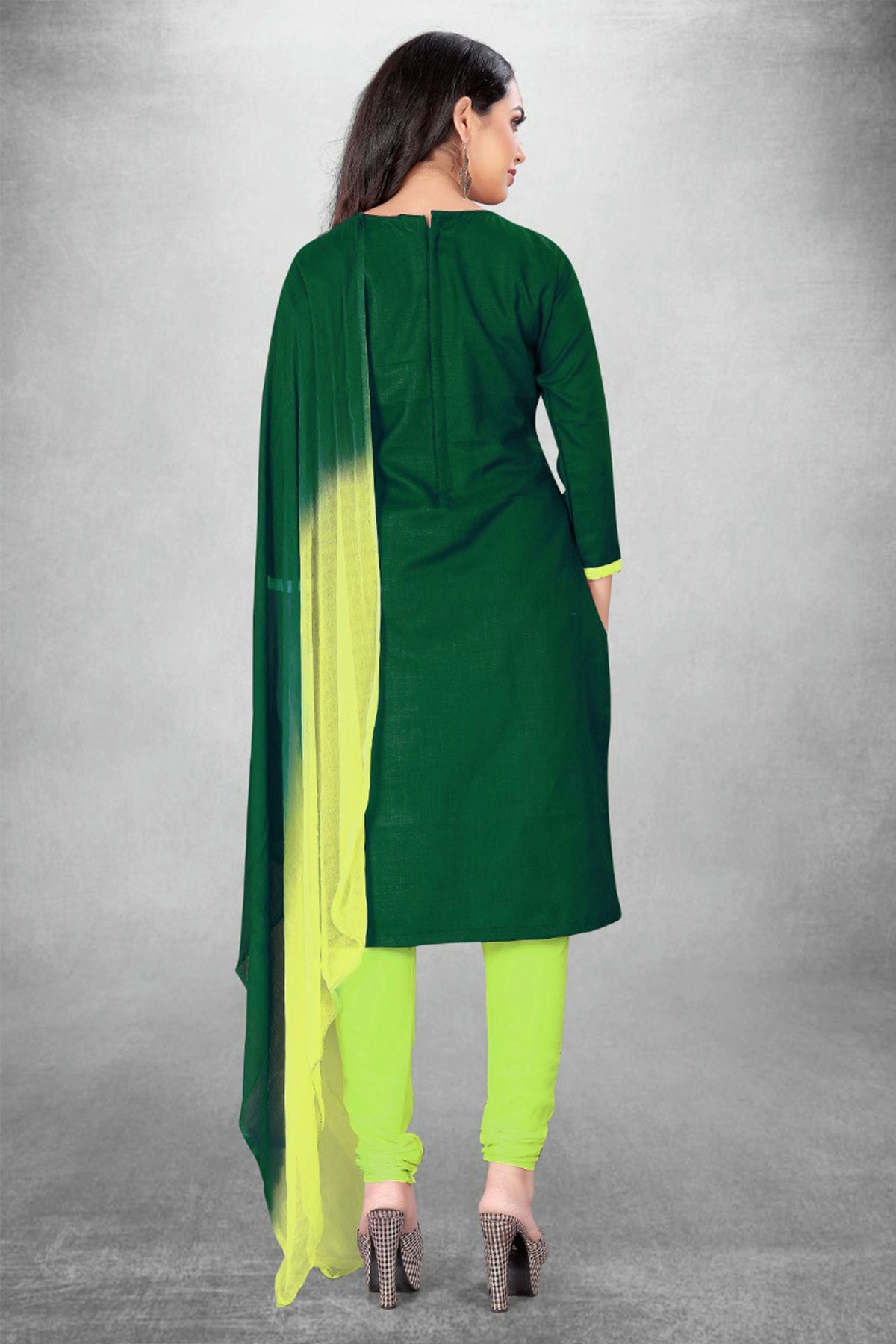 Green Colour Unstitched Slub Cotton Churidar Suit