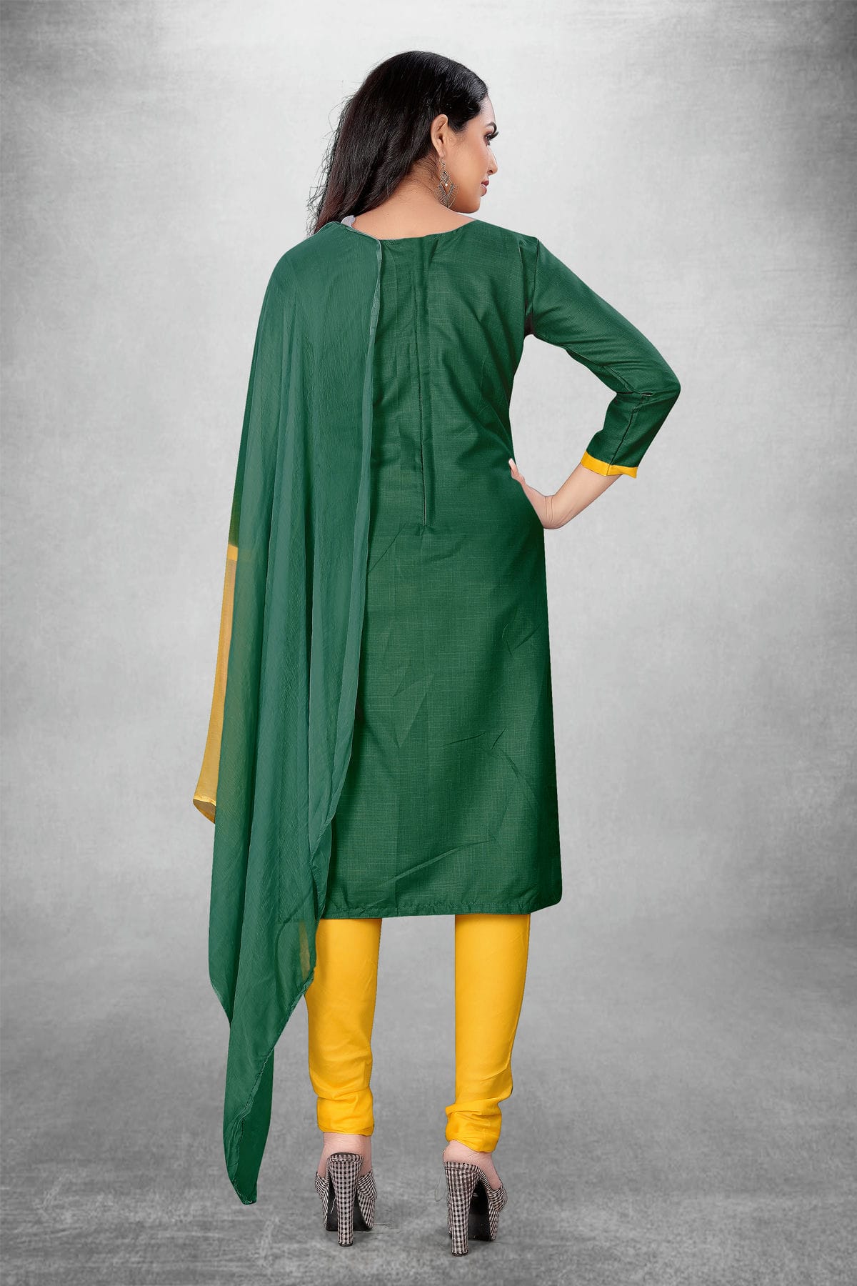 Green Colour Unstitched Slub Cotton Churidar Suit