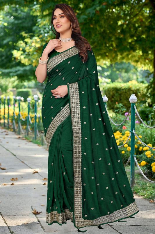 Green Colour Vichitra Bloming Designer Saree