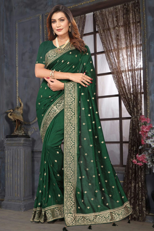 Green Colour Vichitra Bloming Designer Saree