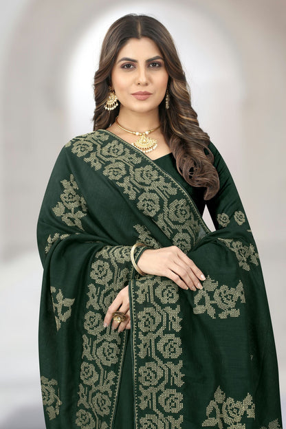 Green Colour Vichitra Silk Designer Saree