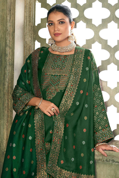 Green Colour Viscose Pashmina Straight Suit