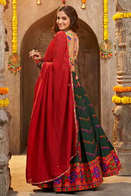 Green Colour Viscose Rayon Navratri Lehenga