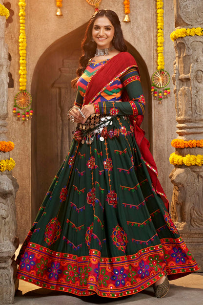 Green Colour Viscose Rayon Navratri Lehenga