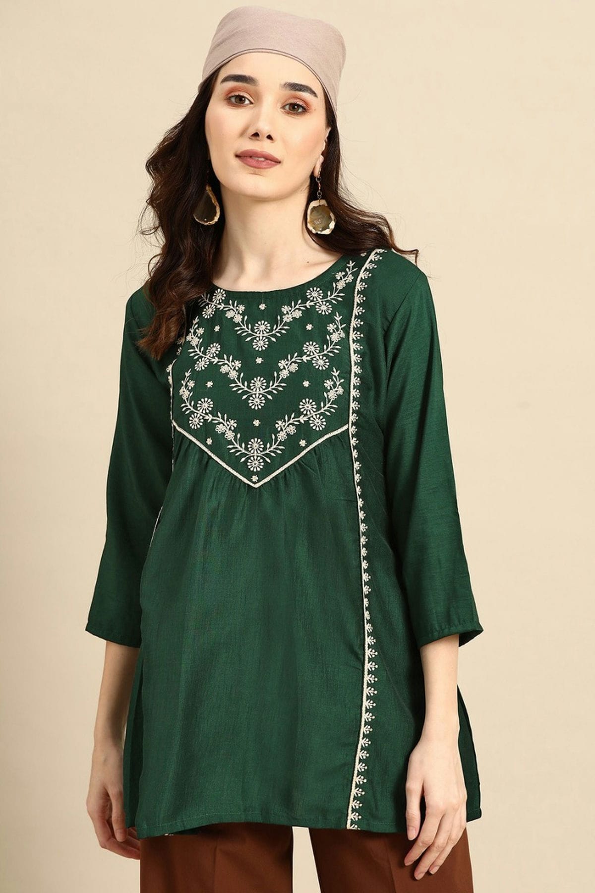 Green Colour Viscose Rayon Readymade Top