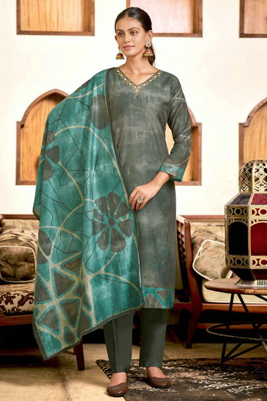 Green Colour Viscose Silk Stitched Suit