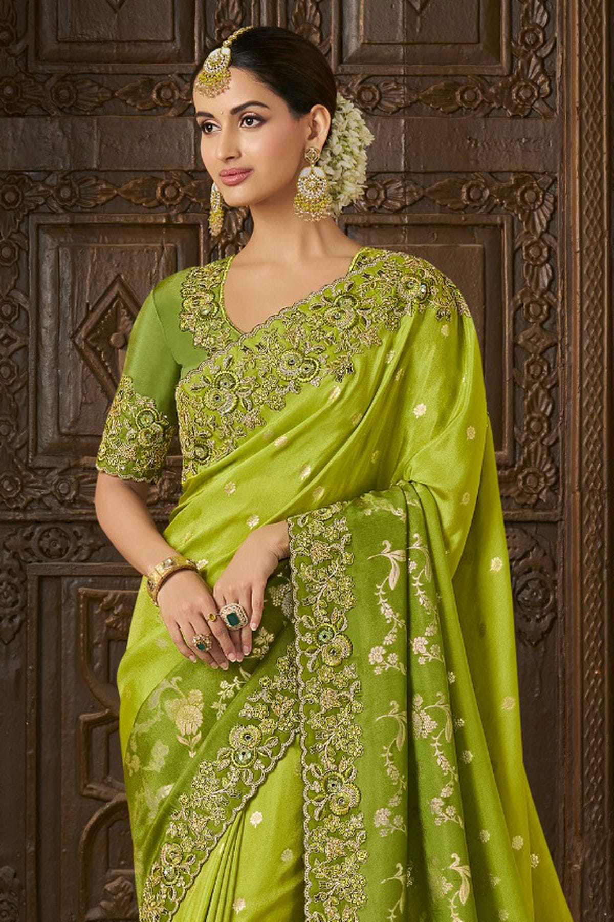 Green Colour Viscose Tissue Designer Saree