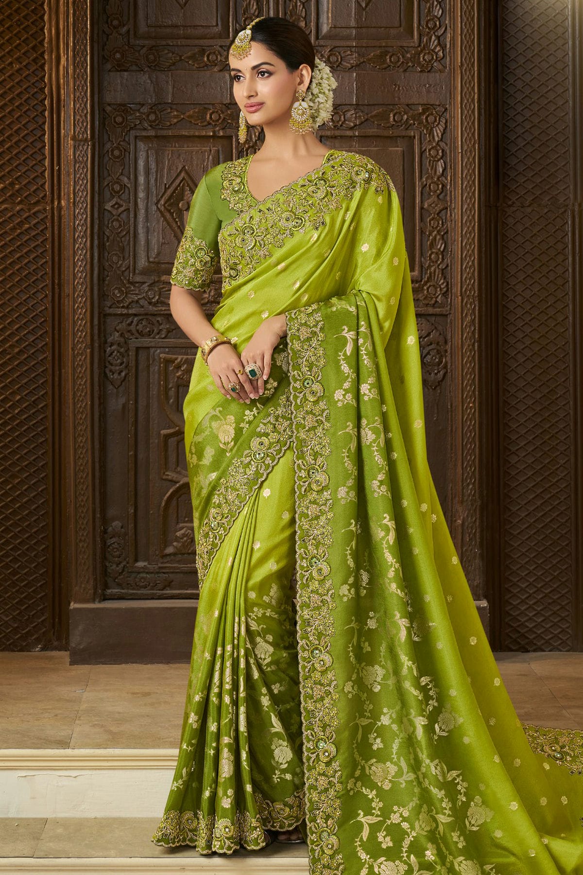 Green Colour Viscose Tissue Designer Saree