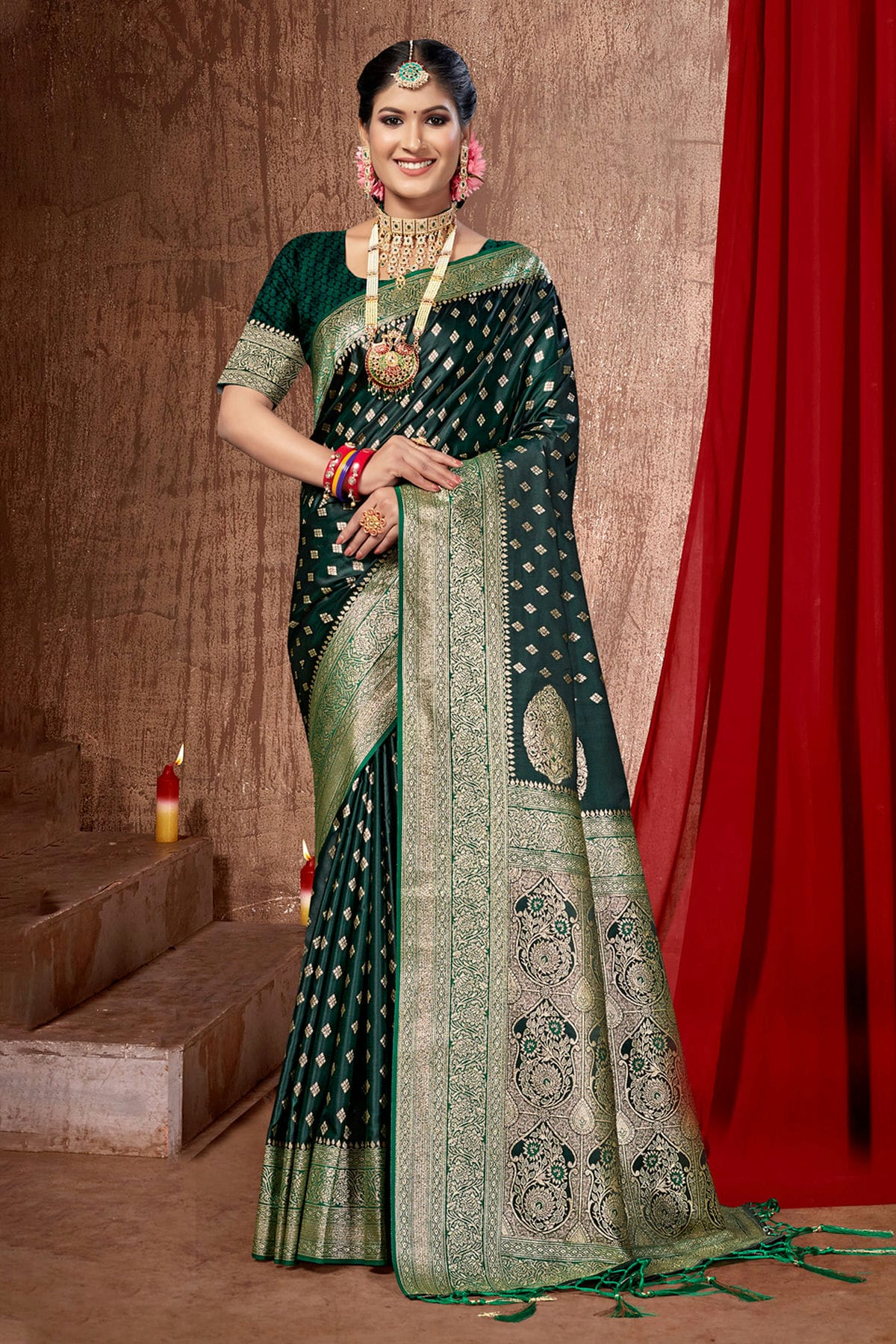 Green Colour Woven Work Banarasi Silk Saree