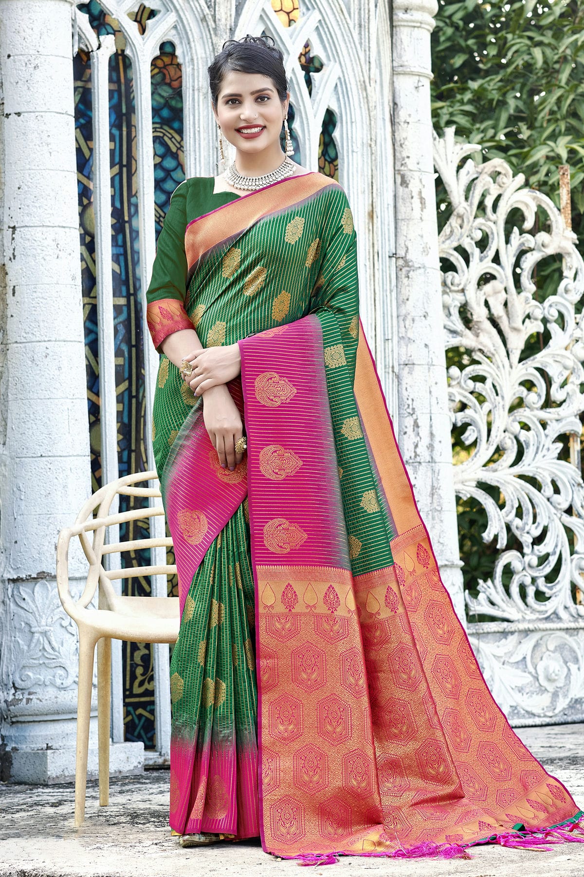 Green Colour Woven Work Banarasi Silk Saree