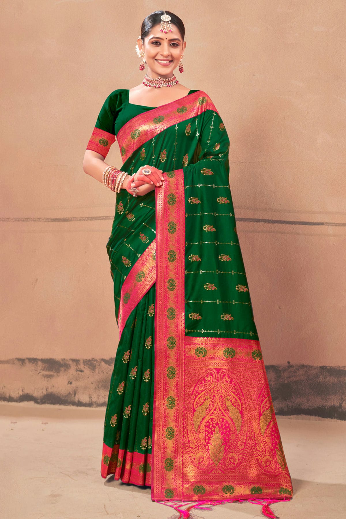 Green Colour Woven Work Banarasi Silk Saree