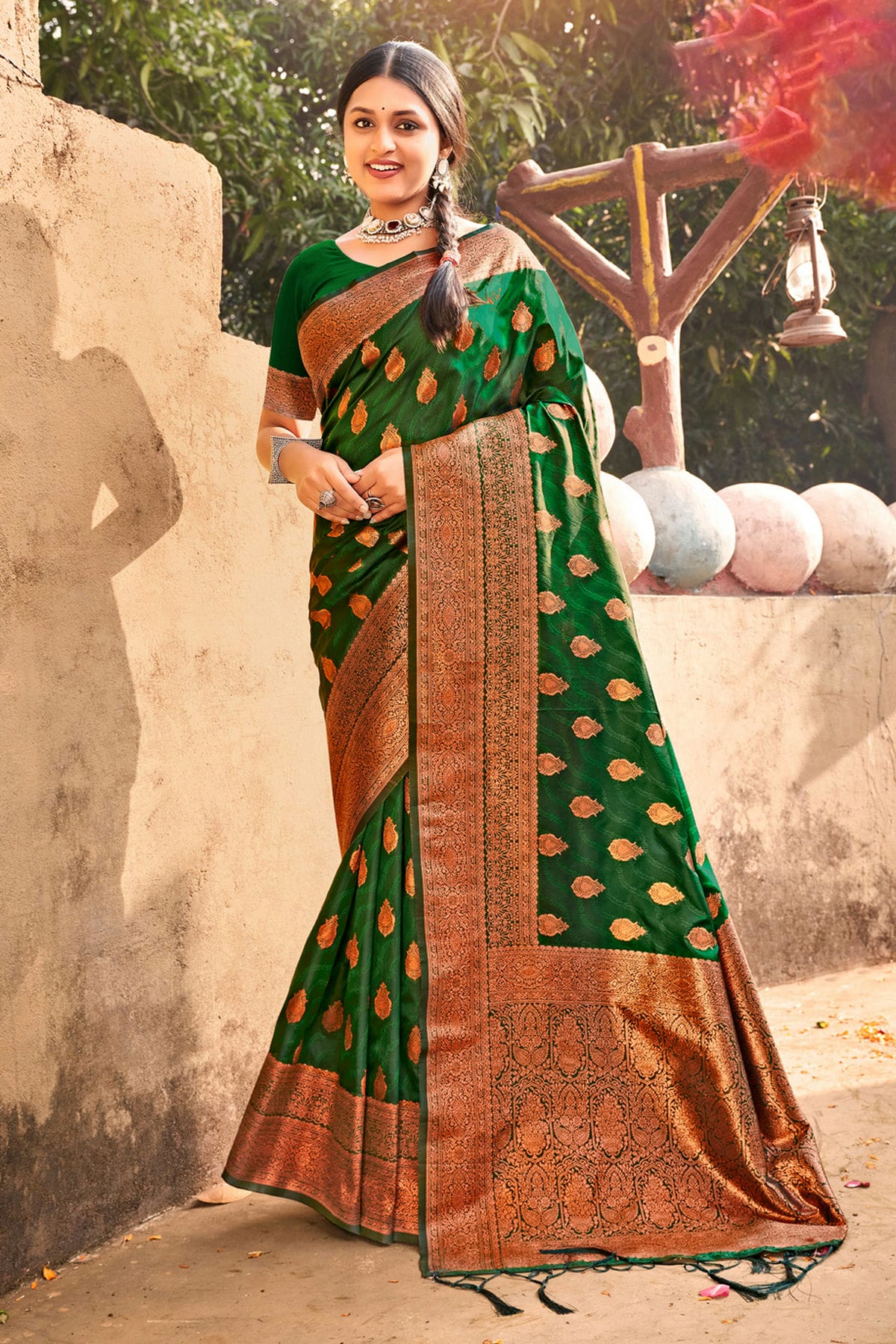 Green Colour Woven Work Banarasi Silk Saree