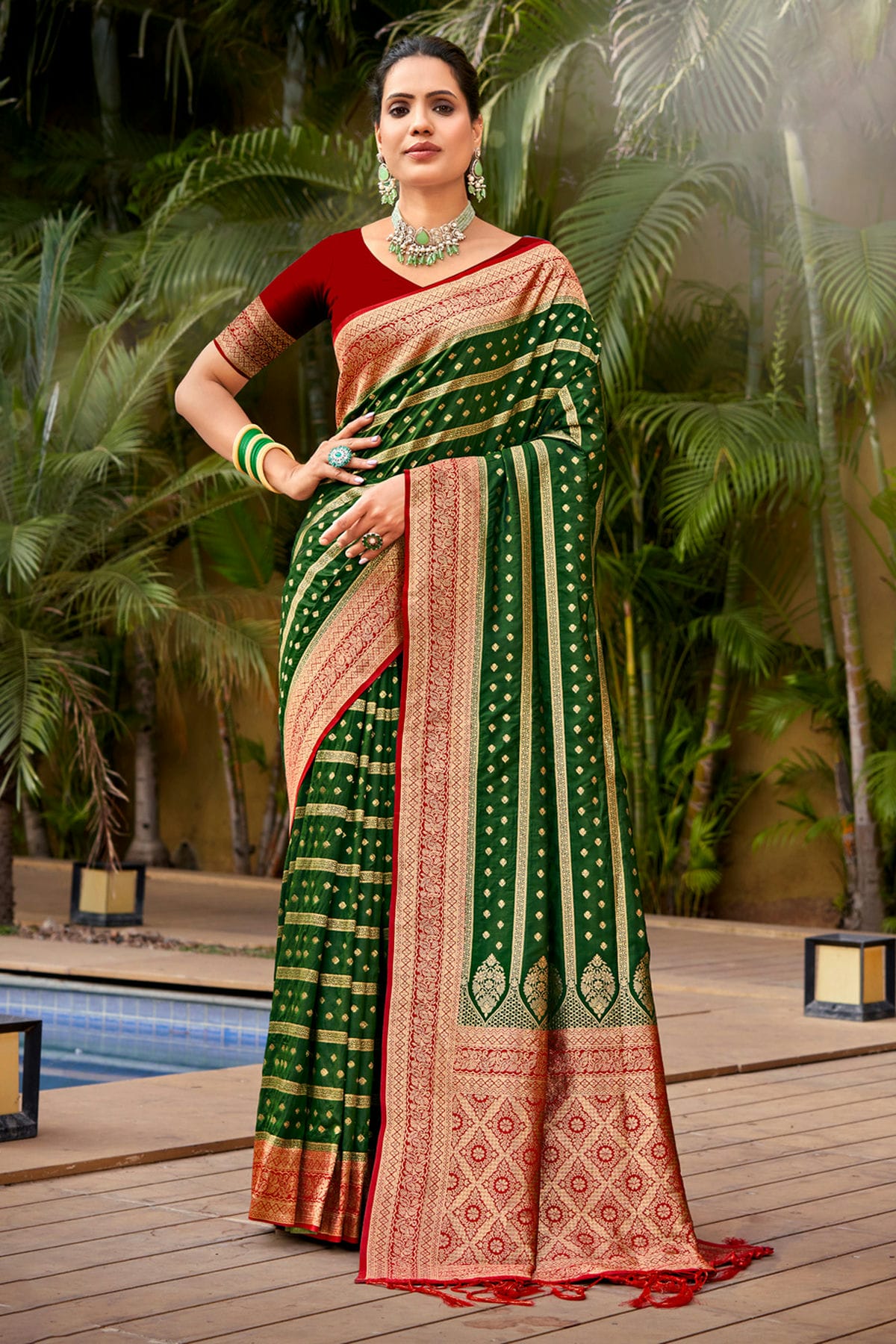 Green Colour Woven Work Banarasi Silk Saree