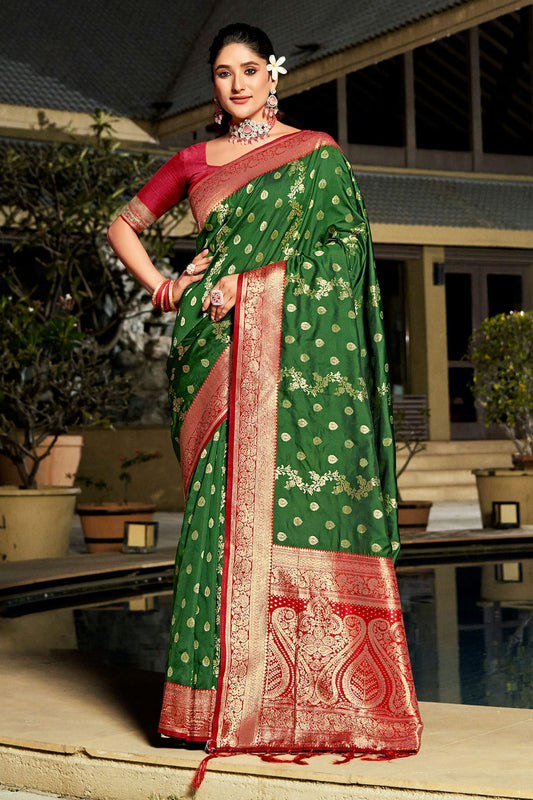 Green Colour Woven Work Banarasi Silk Saree