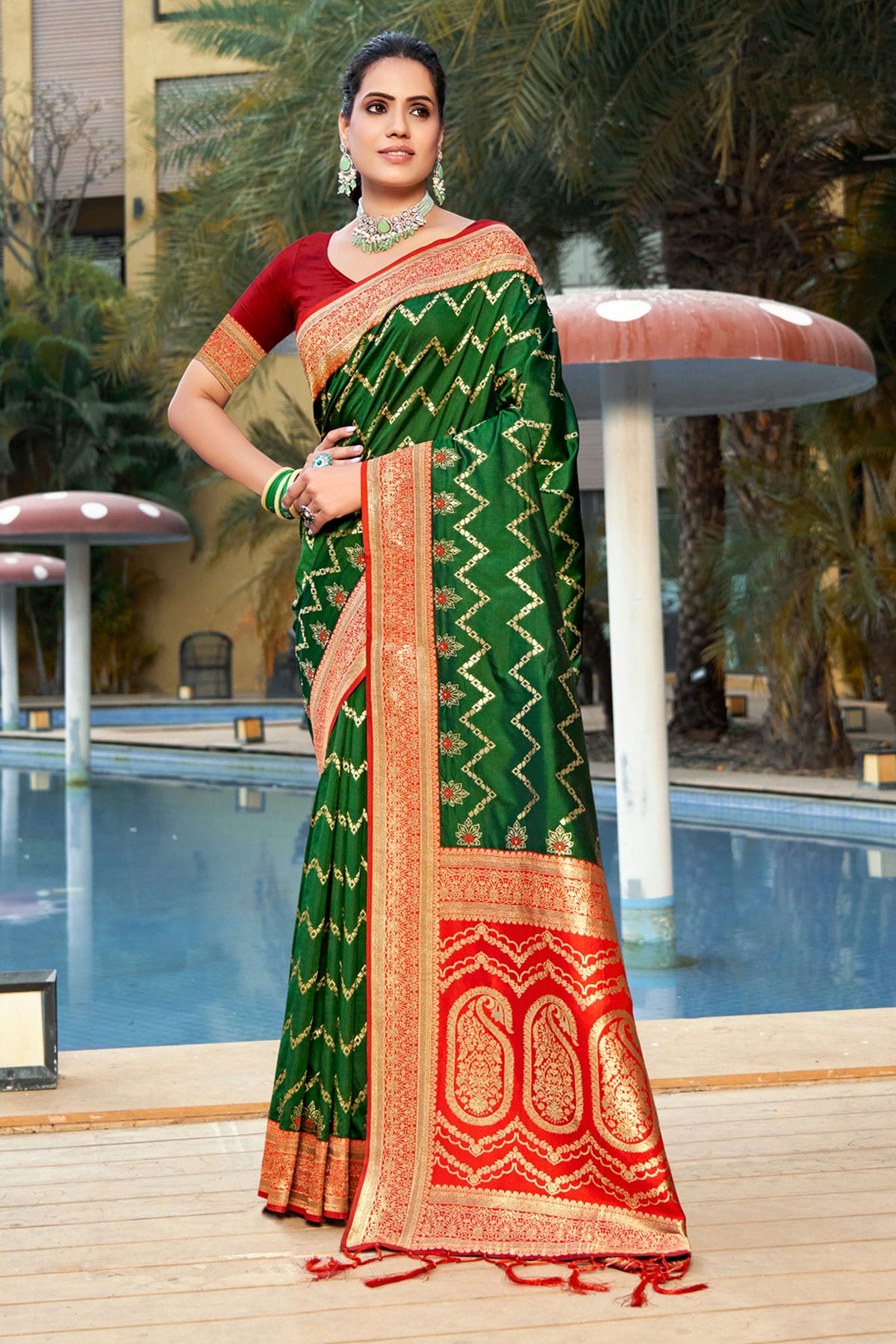 Green Colour Woven Work Banarasi Silk Saree