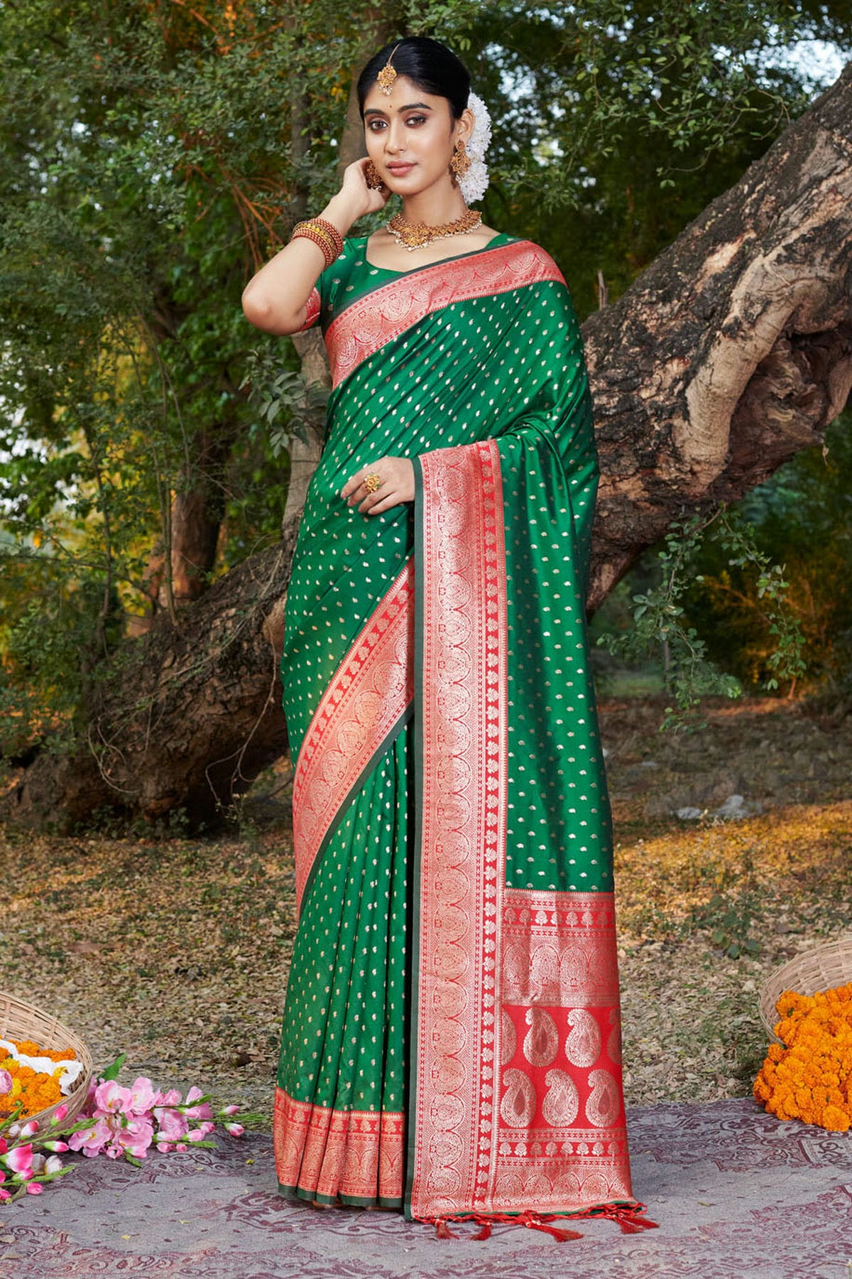 Green Colour Woven Work Banarasi Silk Saree