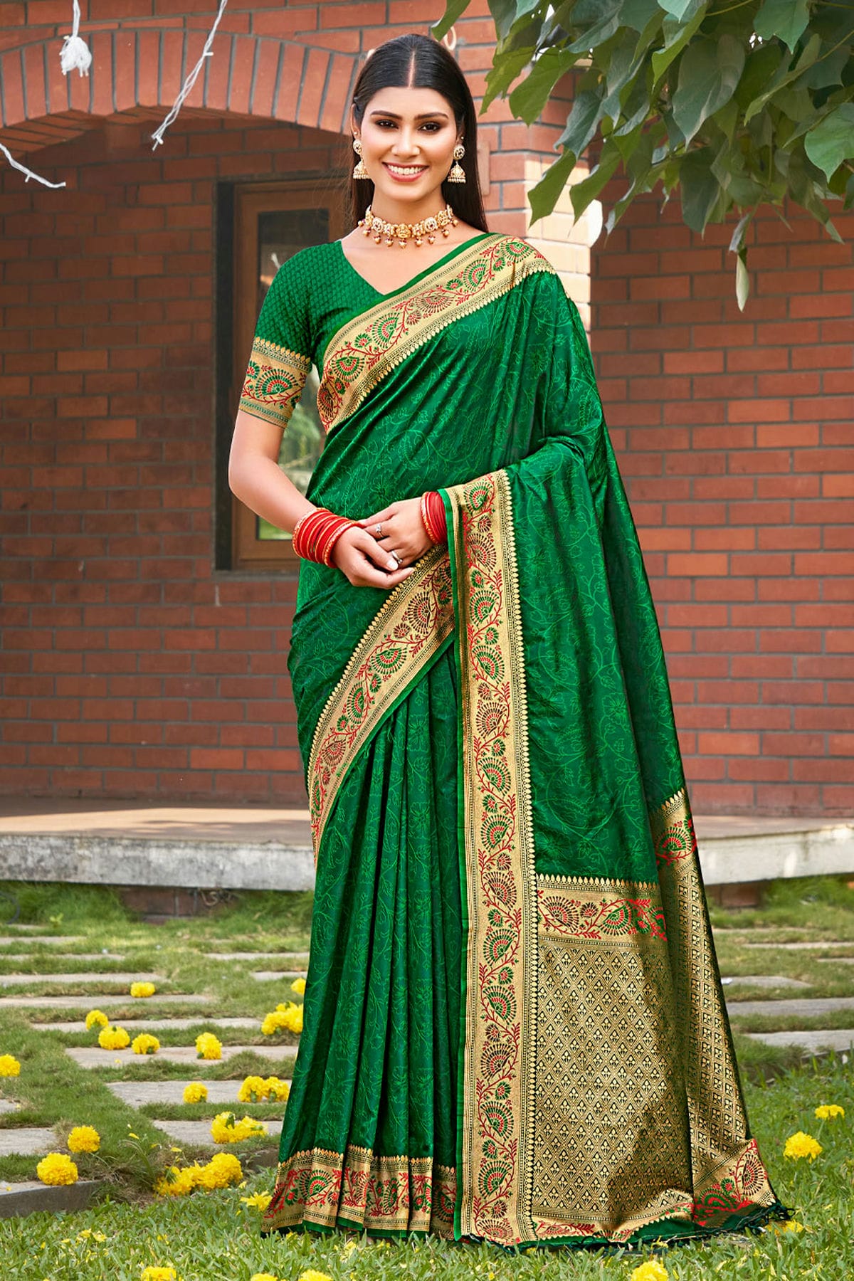 Green Colour Woven Work Kanjivaram Silk Saree