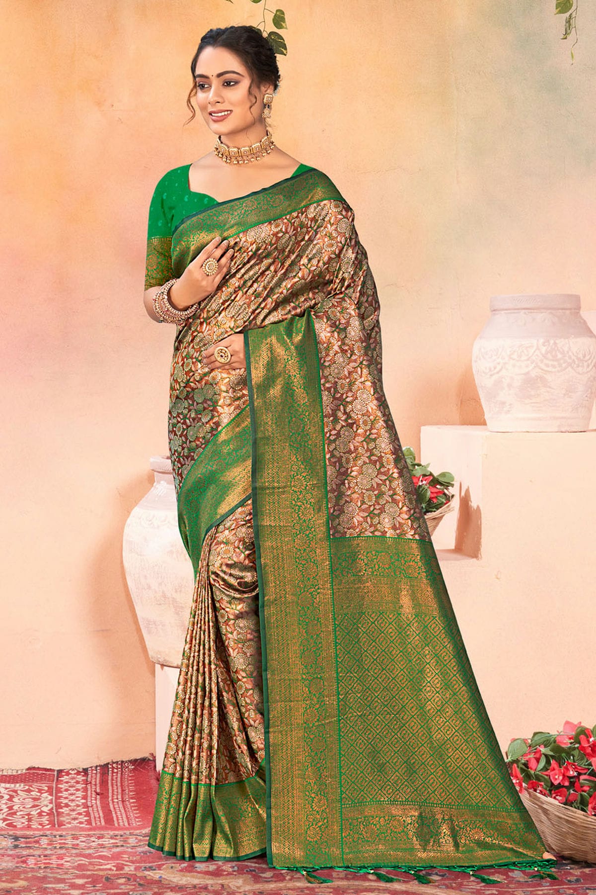 Green Colour Woven Work Kanjivaram Silk Saree