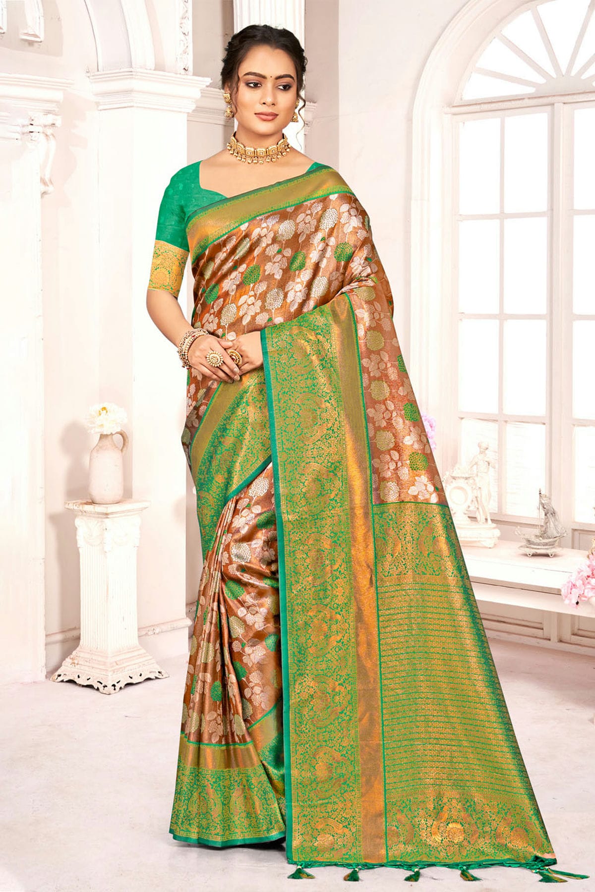 Green Colour Woven Work Kanjivaram Silk Saree