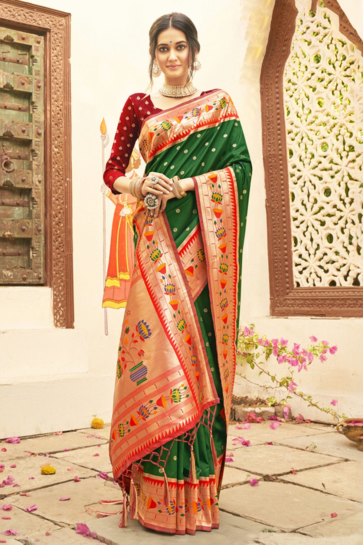 Green Colour Woven Work Paithani Silk Saree