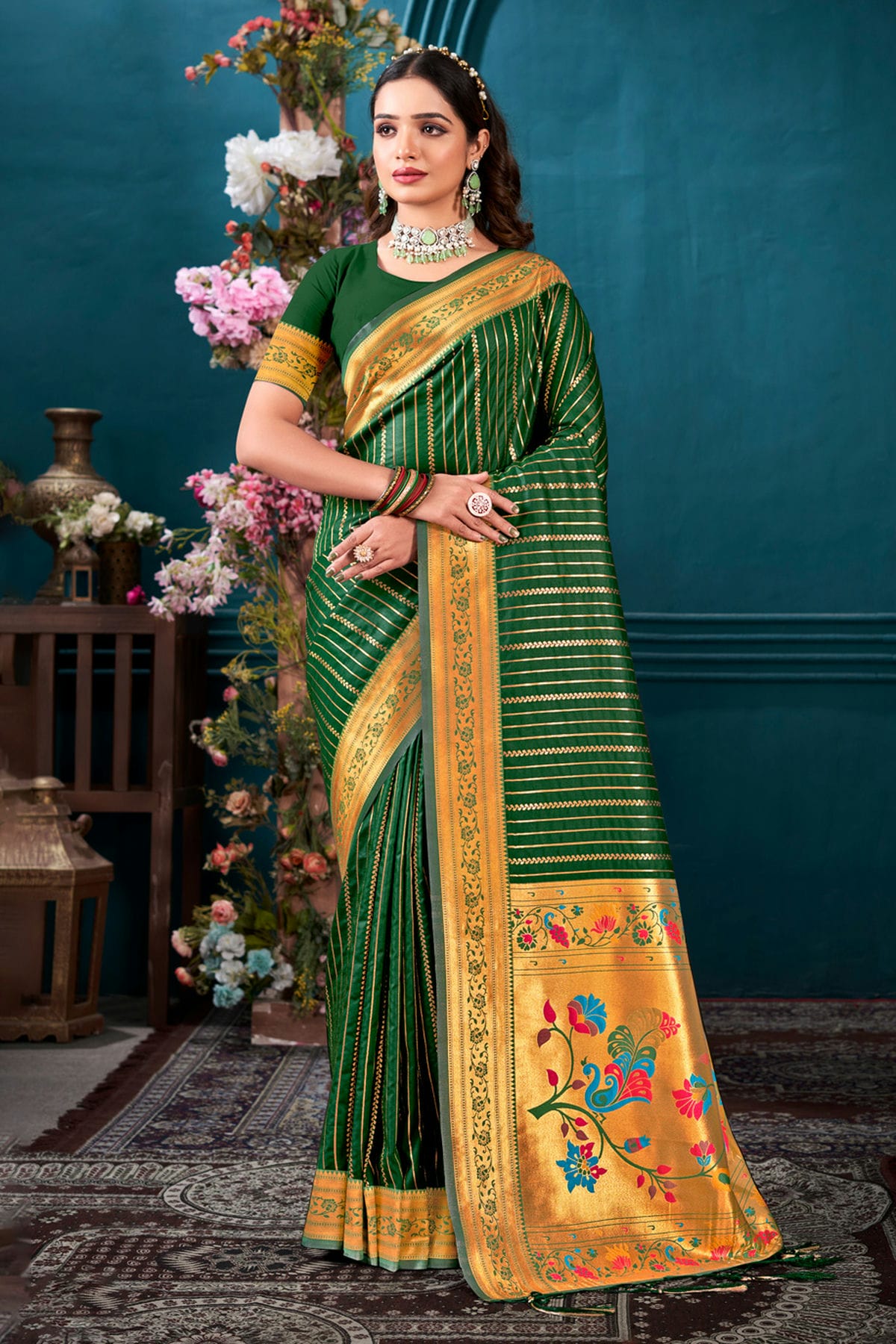 Green Colour Woven Work Paithani Silk Saree