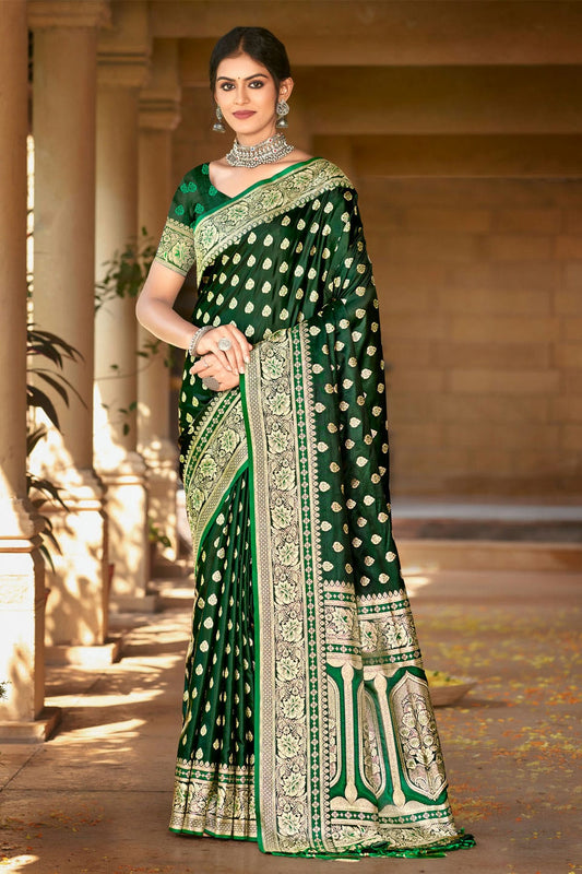 Green Colour Woven Work Satin Silk Saree