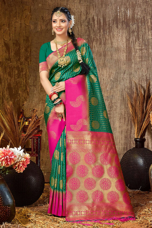 Green Colour Woven Work Silk Saree