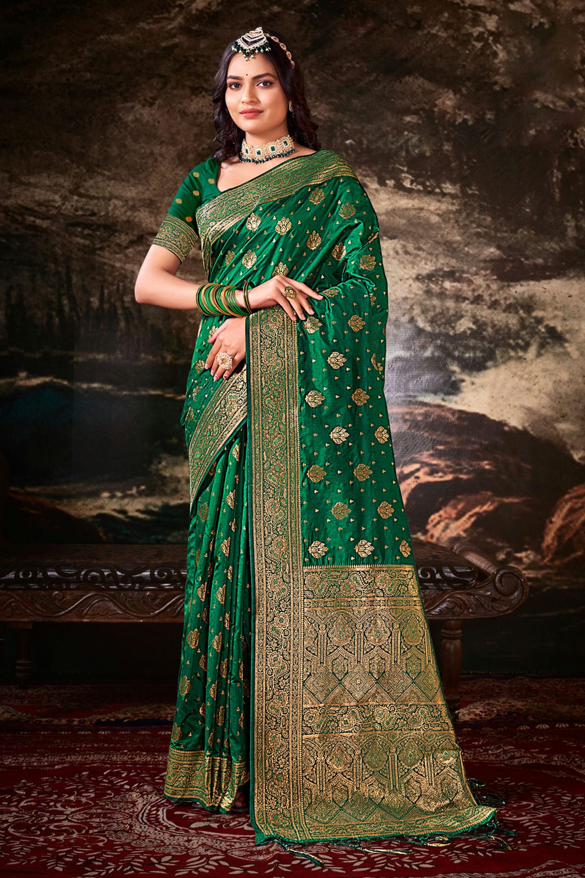 Green Colour Woven Work Silk Saree