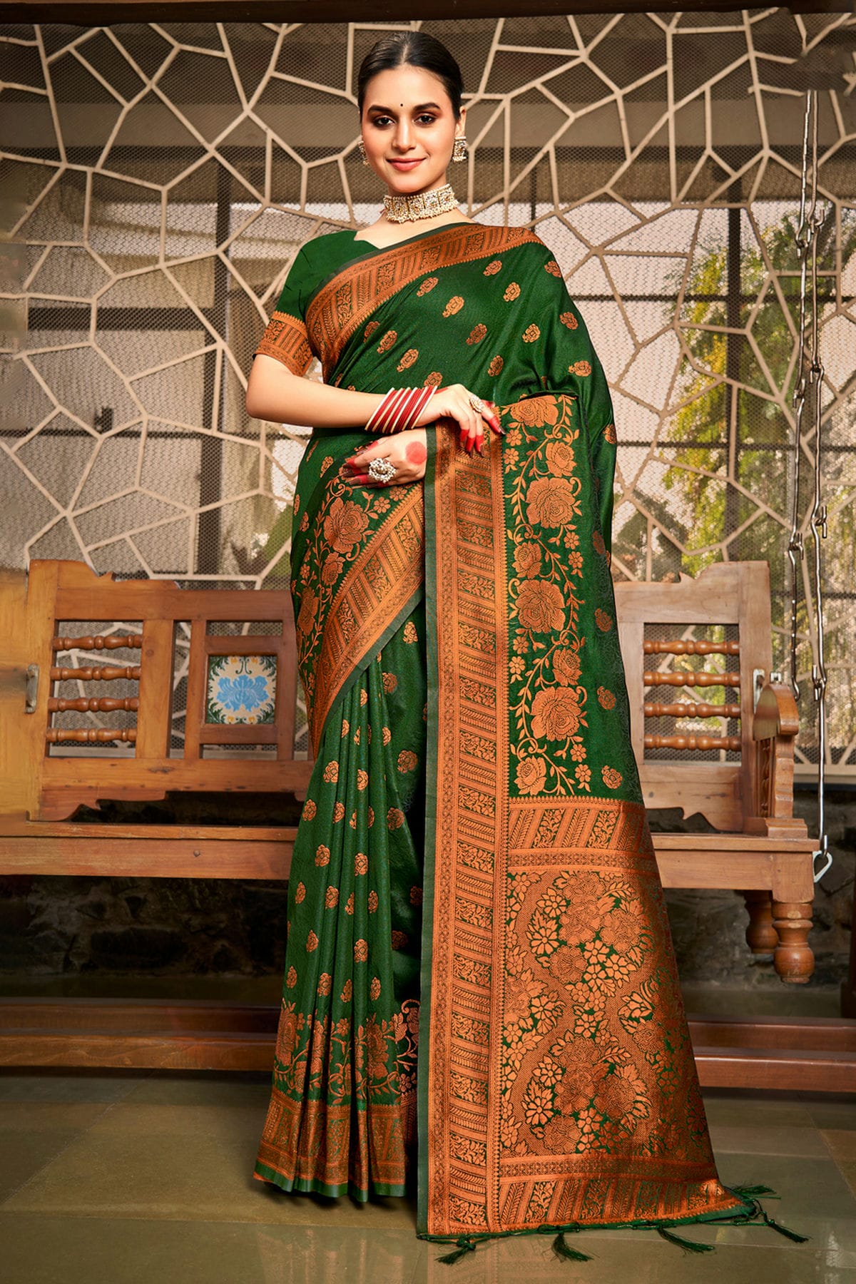 Green Colour Woven Work Silk Saree