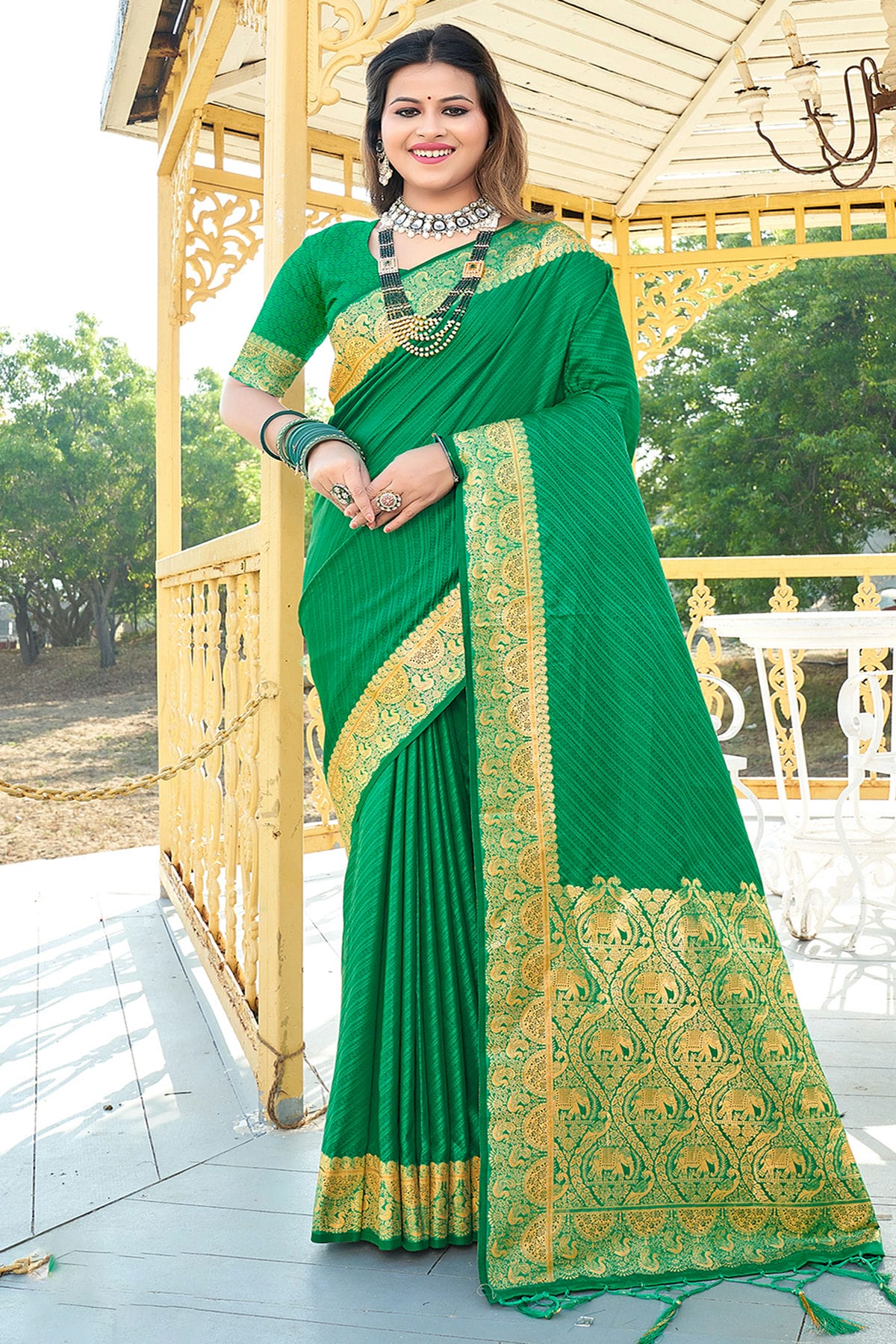 Green Colour Woven Work Silk Saree