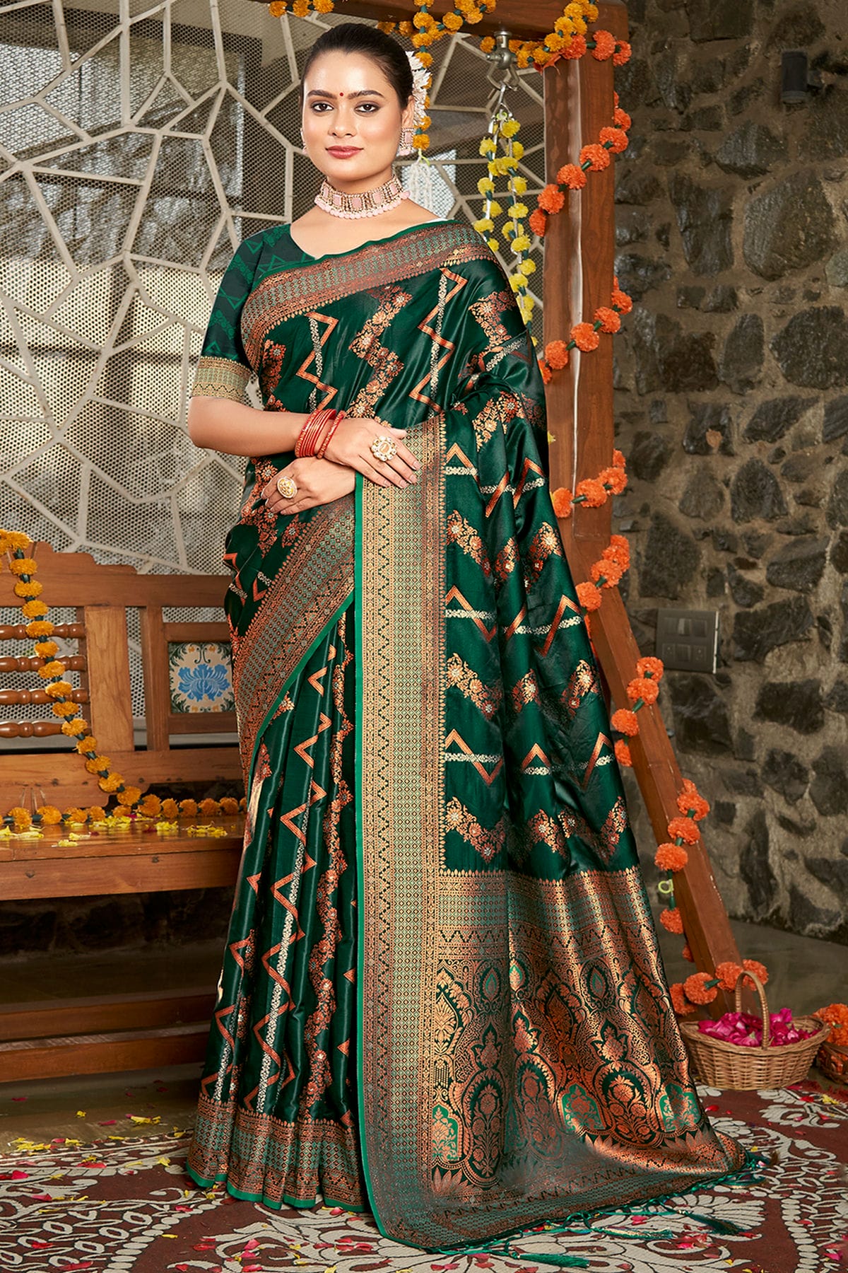 Green Colour Woven Work Silk Saree