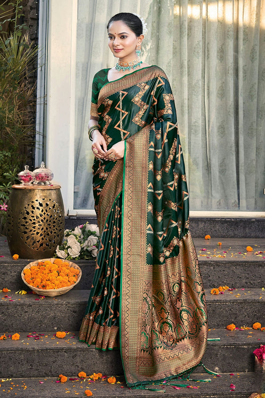 Green Colour Woven Work Silk Saree