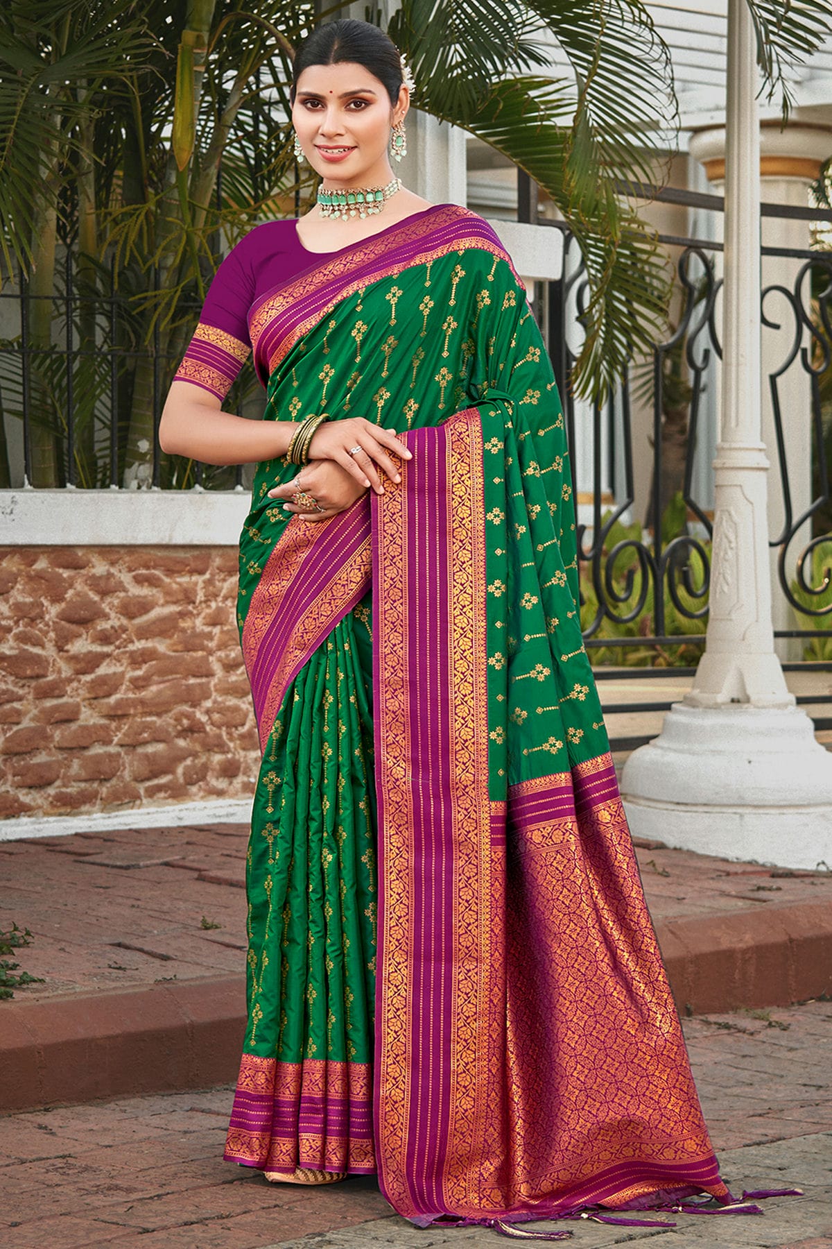 Green Colour Woven Work Silk Saree