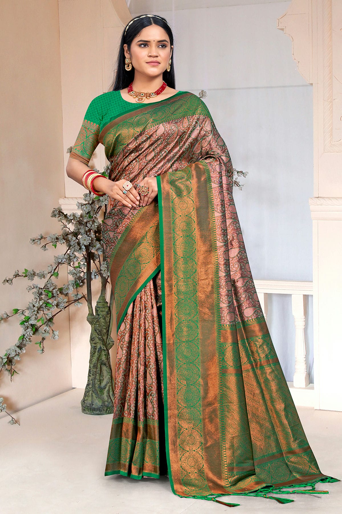 Green Colour Woven Work Silk Saree