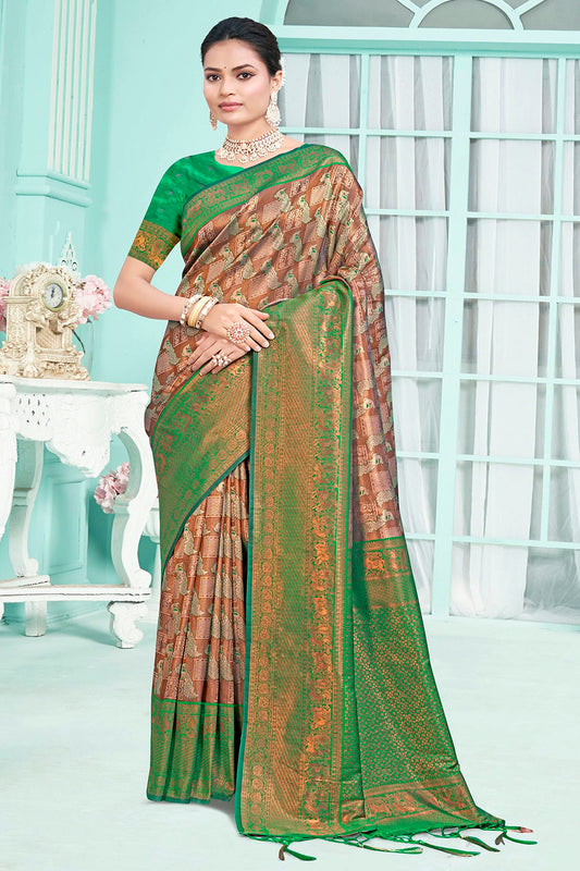 Green Colour Woven Work Silk Saree