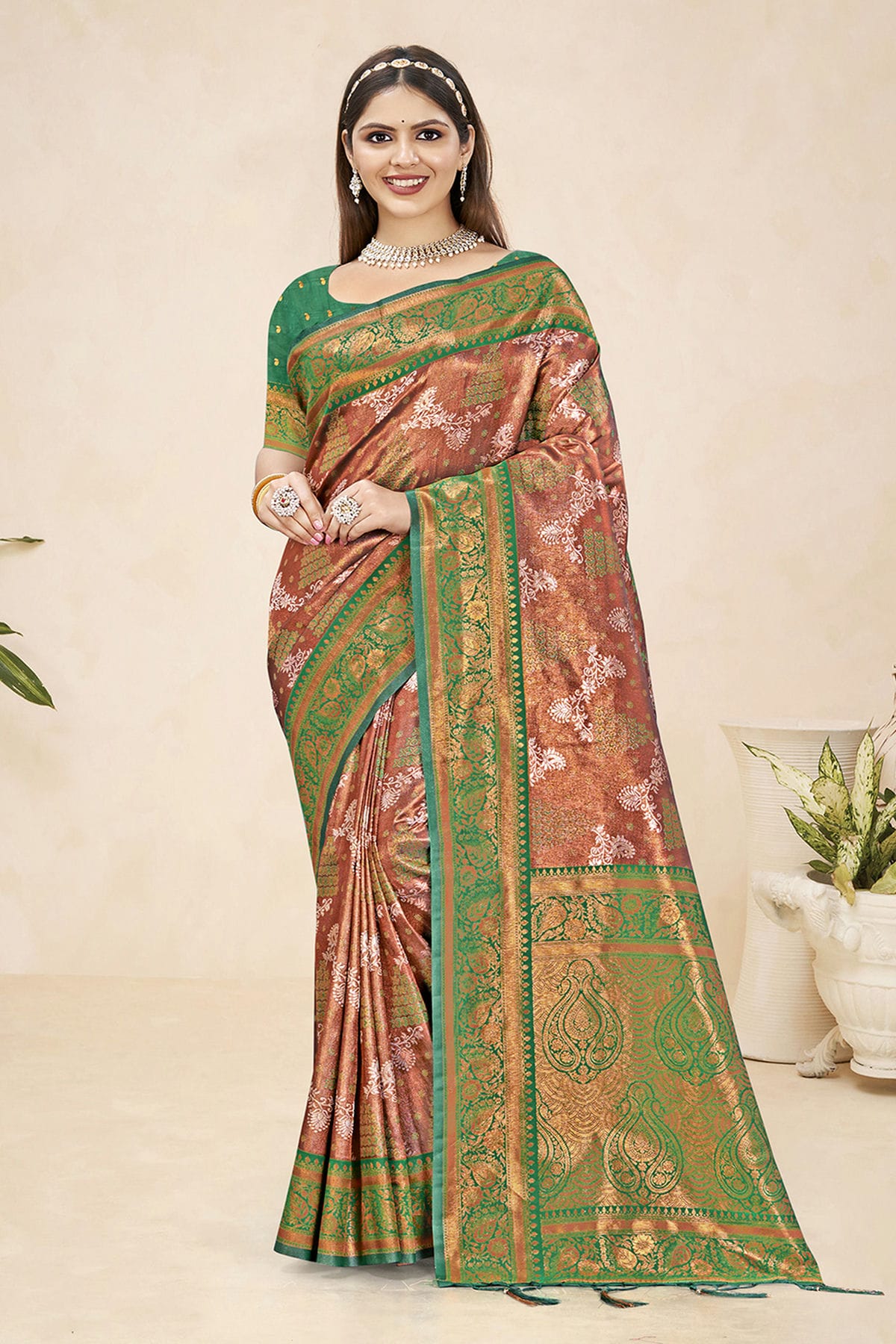 Green Colour Woven Work Silk Saree