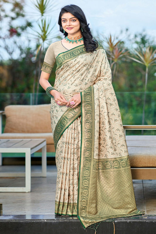 Green Colour Woven Work Silk Saree