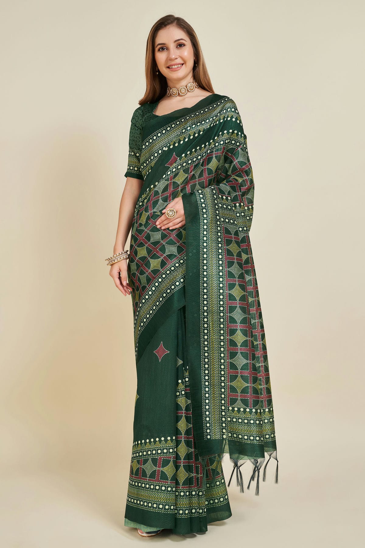 Green Colour Woven Work Sofi Silk Saree