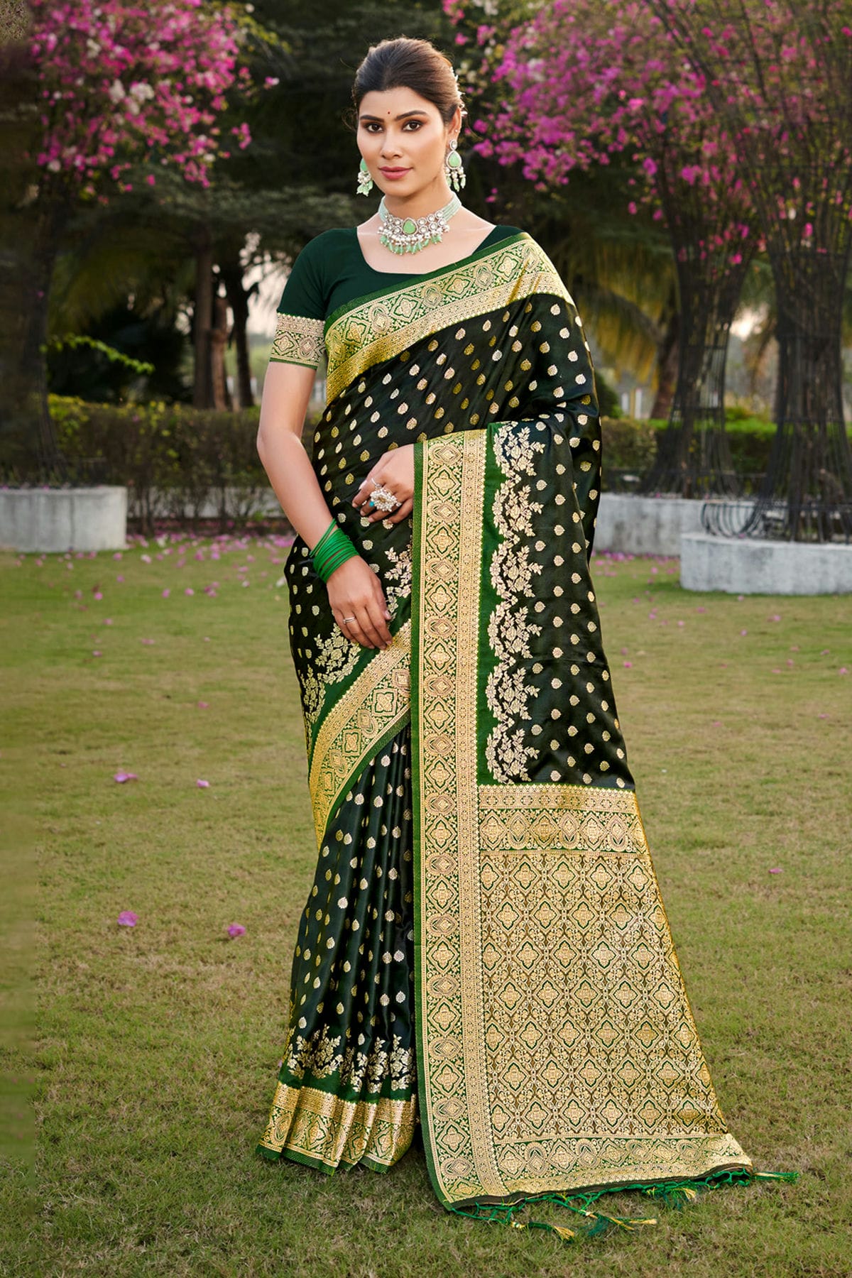 Green Colour Woven Work Stain Silk Saree