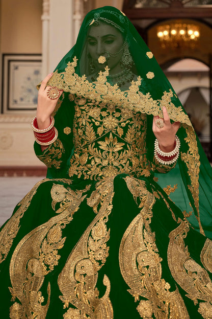 Green Embroidery 9000 Velvet Lehenga Choli