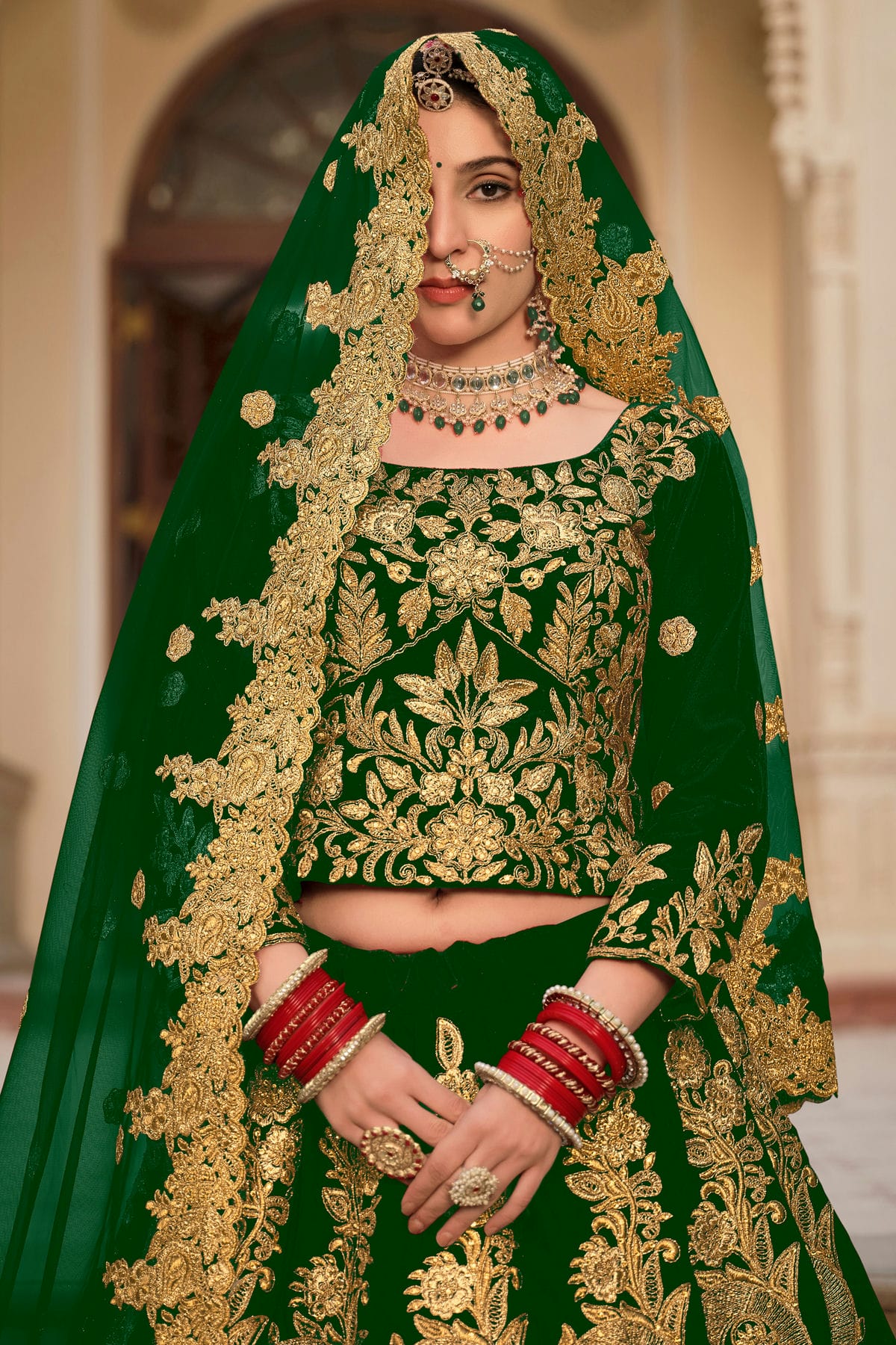 Green Embroidery 9000 Velvet Lehenga Choli