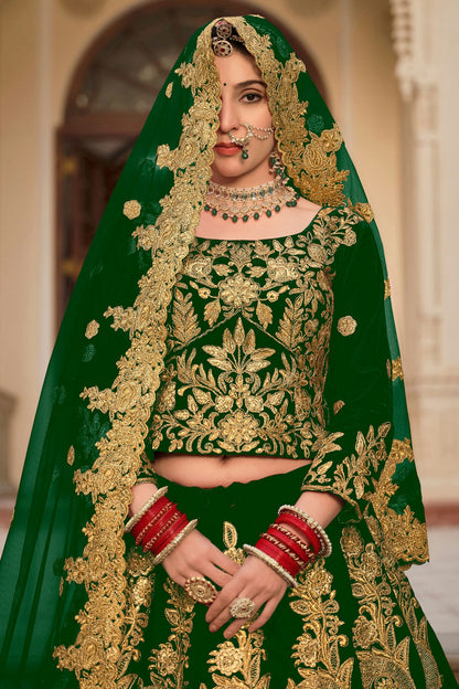 Green Embroidery 9000 Velvet Lehenga Choli