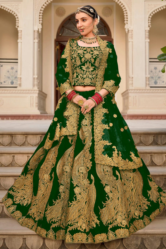 Green Embroidery 9000 Velvet Lehenga Choli