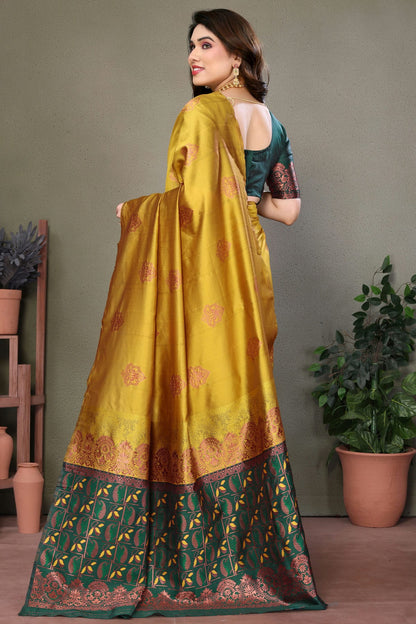 Green Mustard Colour Banarasi Silk Saree