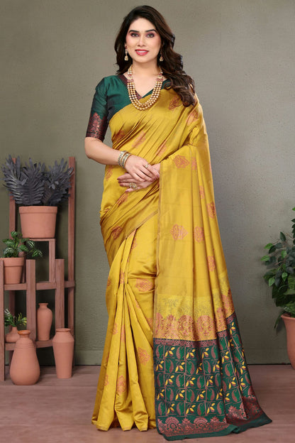 Green Mustard Colour Banarasi Silk Saree