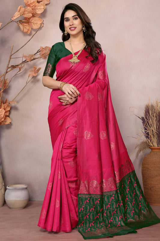 Green Pink Colour Banarasi Silk Saree